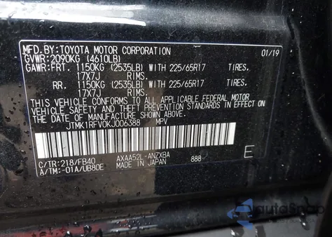 2019 Toyota Rav4 Le из США, поврежденный, VIN JTMK1RFV0KJ006388